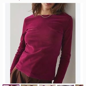 FP Free People Velvet Velour Warm Sheer Long Sleeve Burgundy Wine S SM Top
